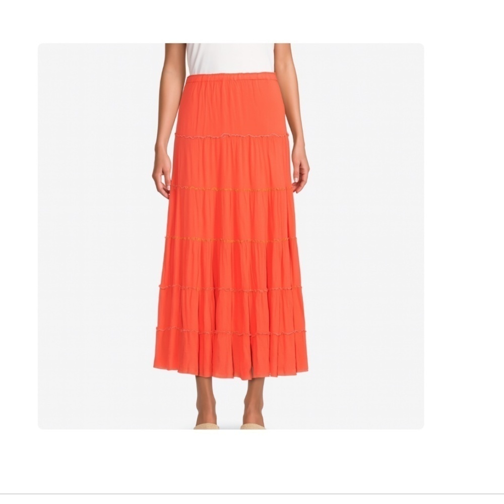 Johnny Was Tiered Rayon Maxi Skirt in Vibrant Orange Size Small
